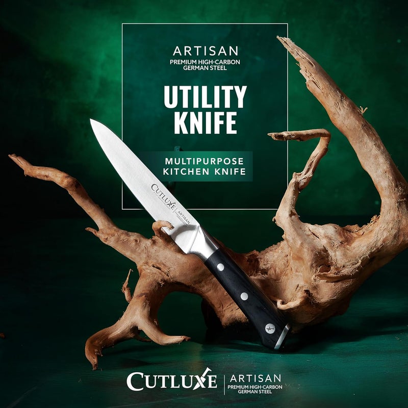 Cutluxe Kitchen Utility Knife, 5.5" Paring Kitchen Knife – Razor Sharp Blade, High Carbon German Steel, Full Tang Ergonomic Handle Design – Artisan Series - Image 4